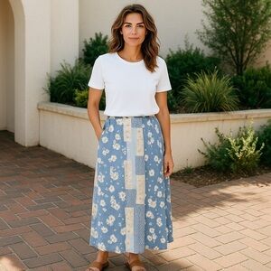 Cato | Floral Patchwork Midi Skirt Petite Various Sizes Available